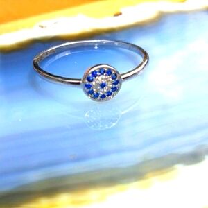 Evil Eye Ring with Blue and White Cubic Zirconia.